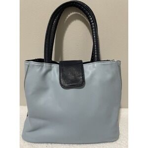 Geir Ness Laila Reversible Bag Women Lg Blue Navy Crocodile Embossed Expandable